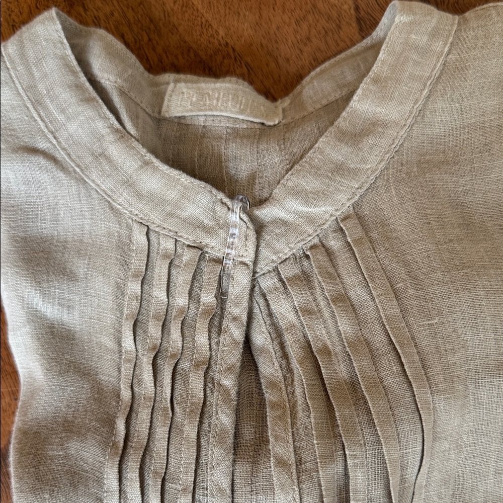 Beige Pleated Linen Top